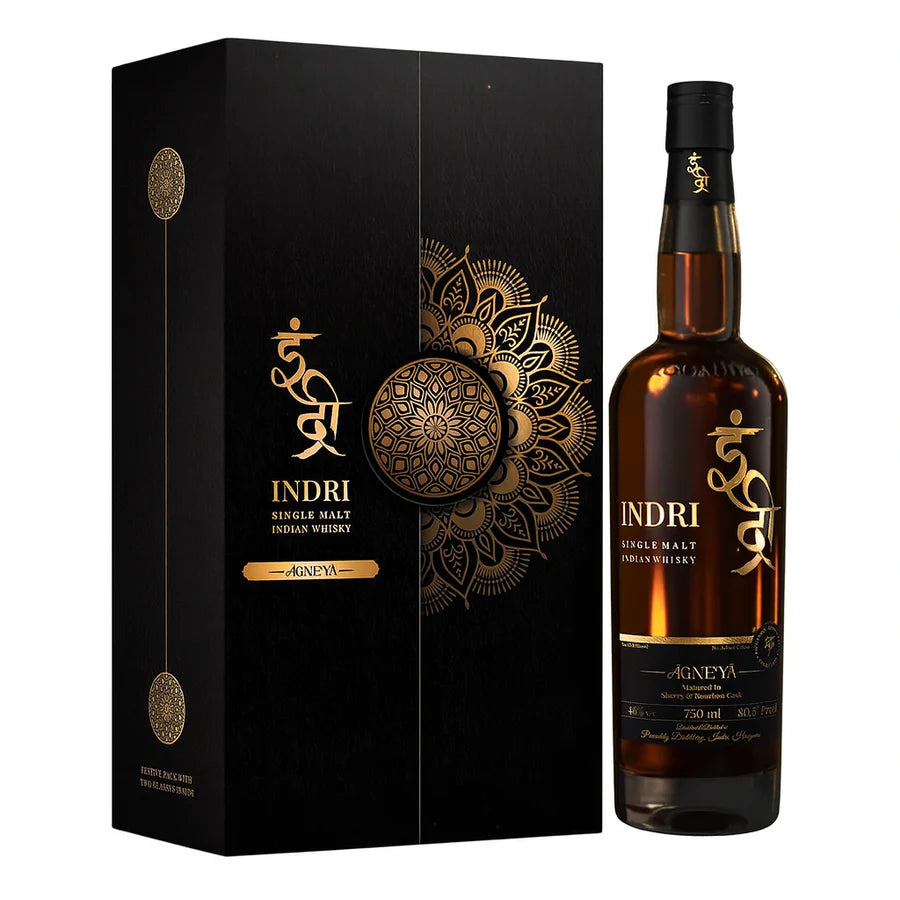 Indri Agneya Single Malt Indian Whisky Gift Pack 750mL