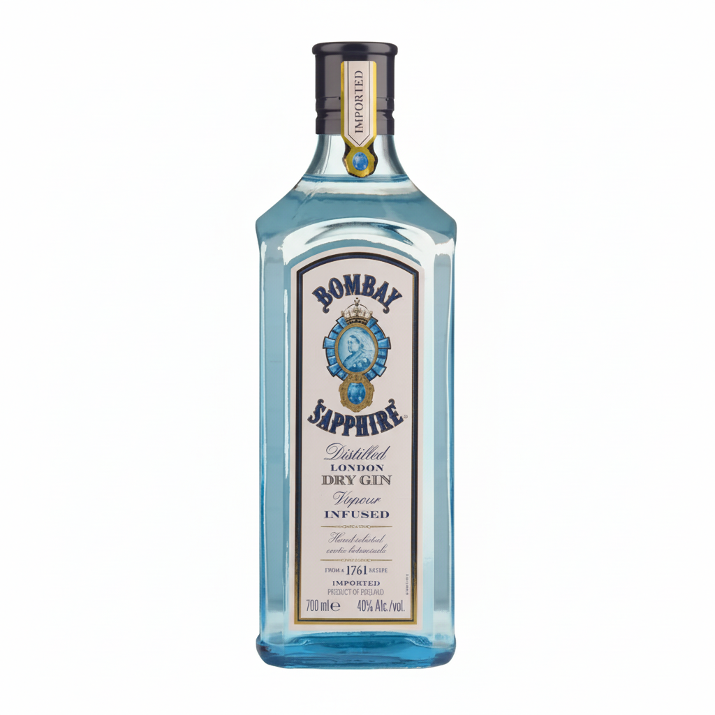 Bombay Sapphire London Dry Gin 700mL bottle on white background