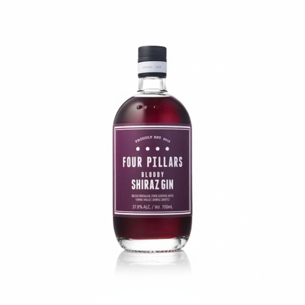 Four Pillars Bloody Shiraz Gin 700mL bottle on white background