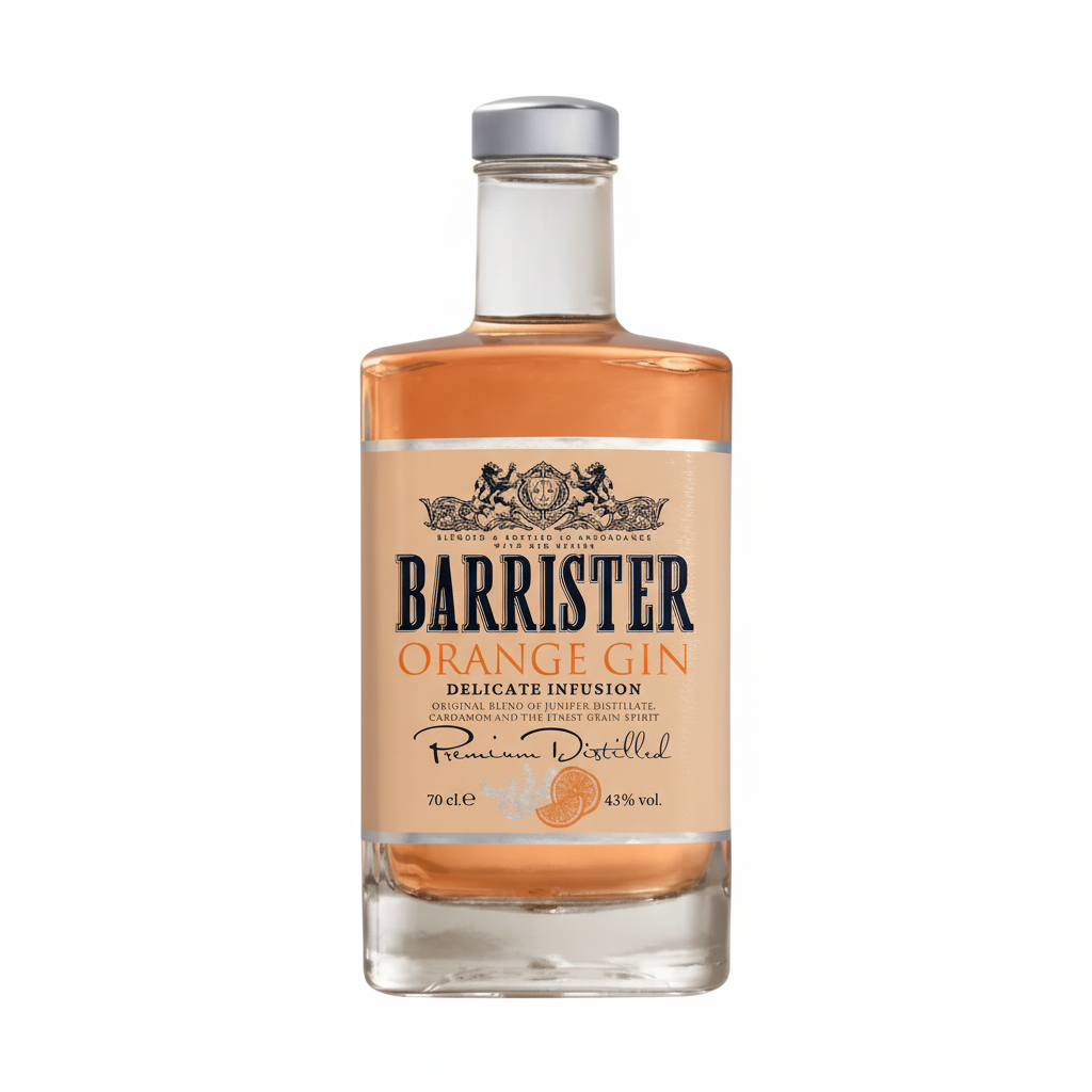 Barrister Orange Gin 700mL bottle on white background