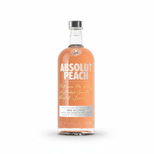 Absolut Peach Vodka 700mL bottle on white background