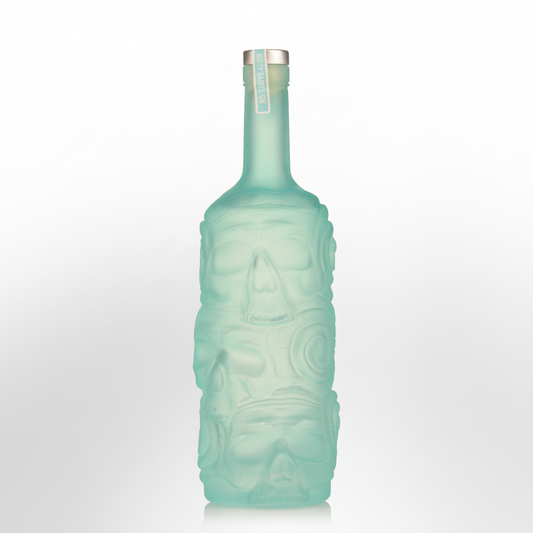 Rusty Barrel Gin 700mL frosted tiki bottle on white background