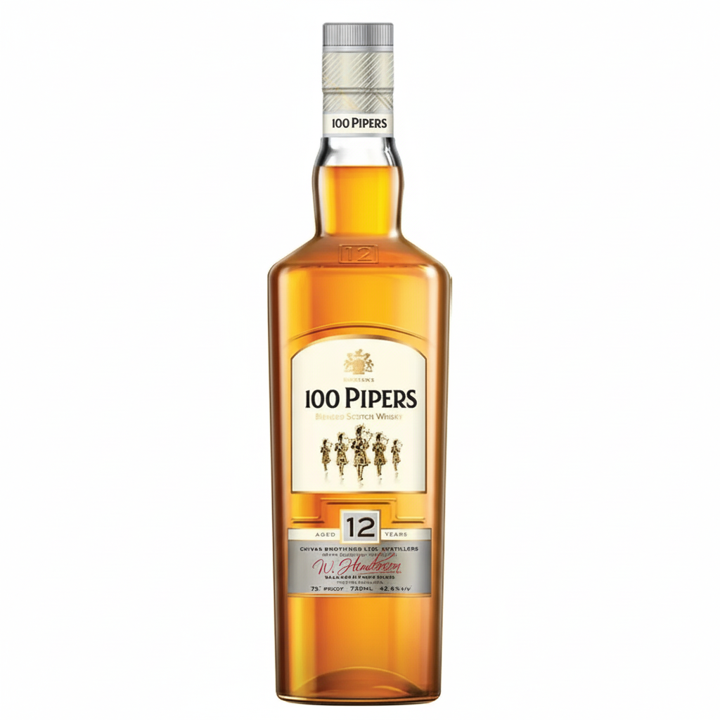 100 Pipers 12 Years Old Blended Scotch Whisky 750mL on white background