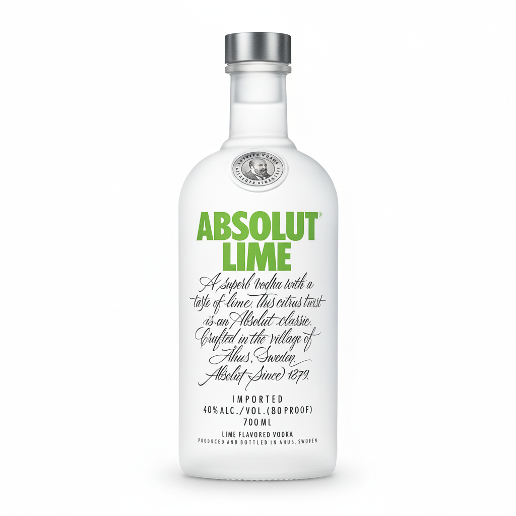 Absolut Lime Vodka 700mL bottle on white background