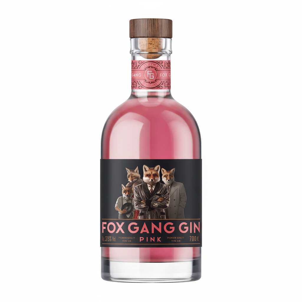 Fox Gang Gin Pink 700mL bottle on white background