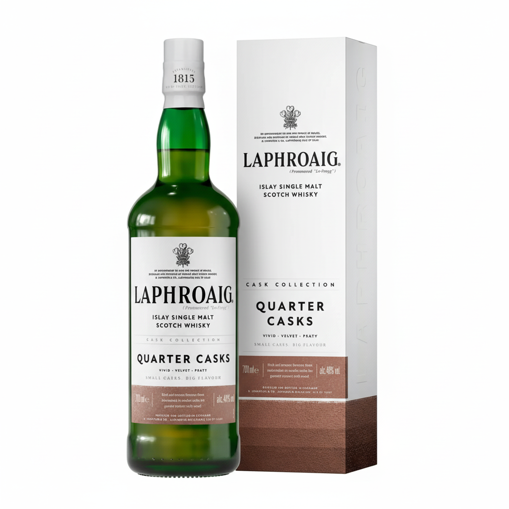 Laphroaig Quarter Cask Islay Single Malt Scotch Whisky 700mL on white background