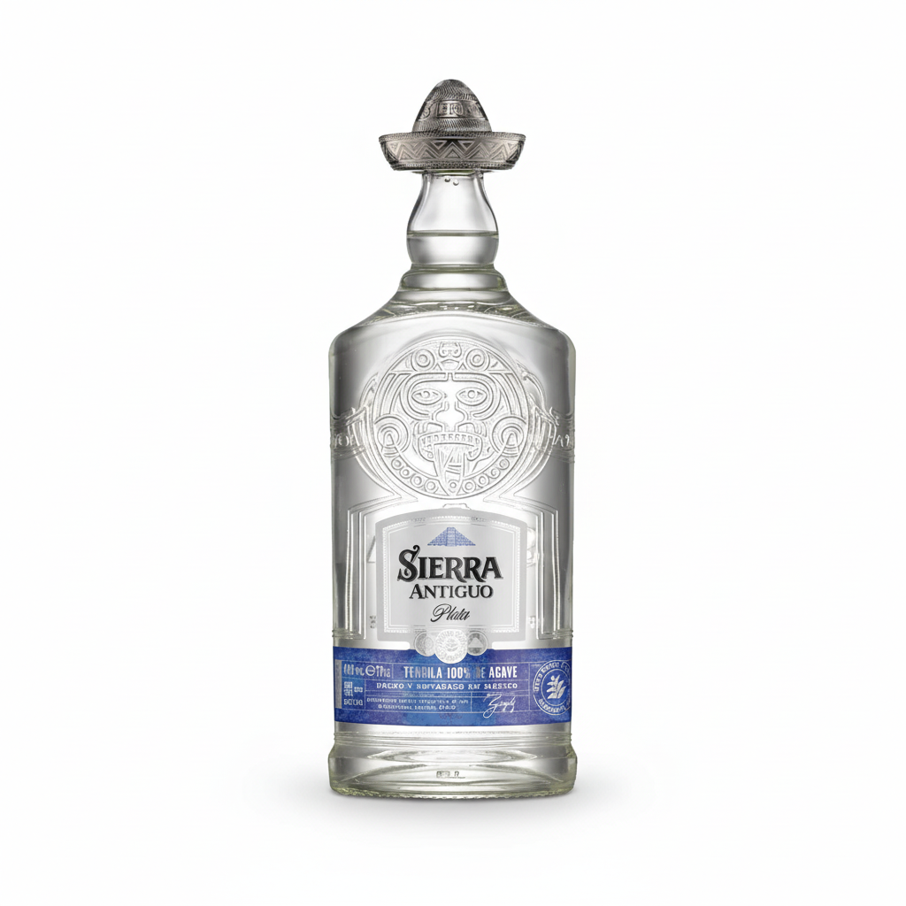 Sierra Antiguo Plata Blanco Tequila 700mL bottle on white background