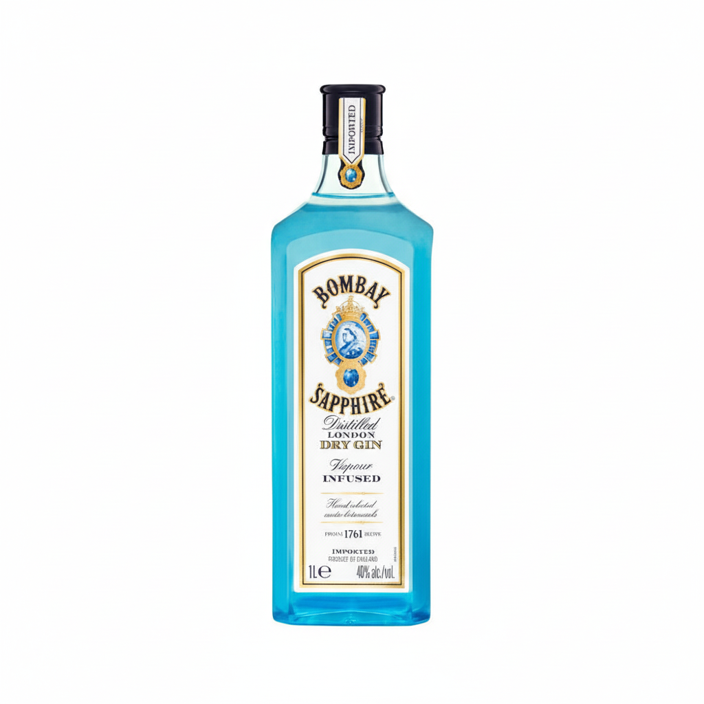Bombay Sapphire London Dry Gin 1L bottle on white background