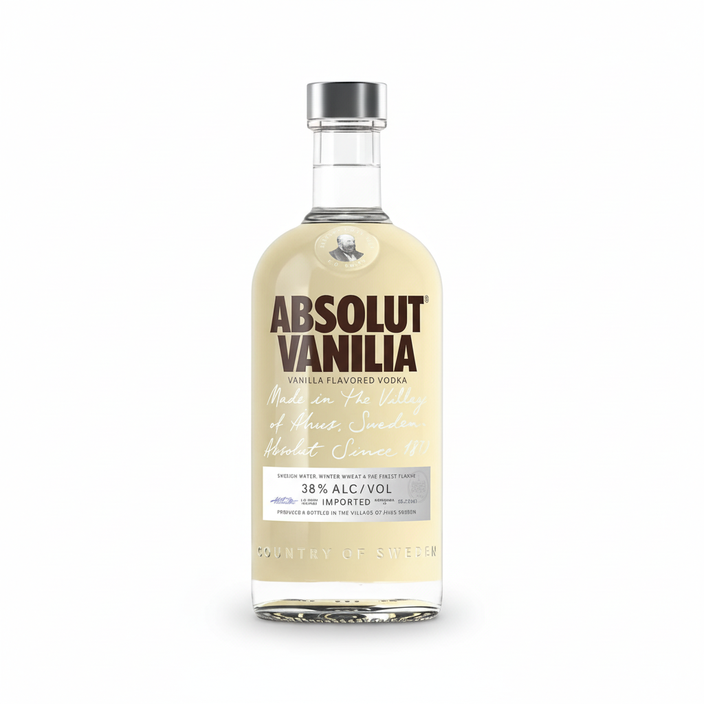 Absolut Vanilia Vodka 700mL bottle on white background