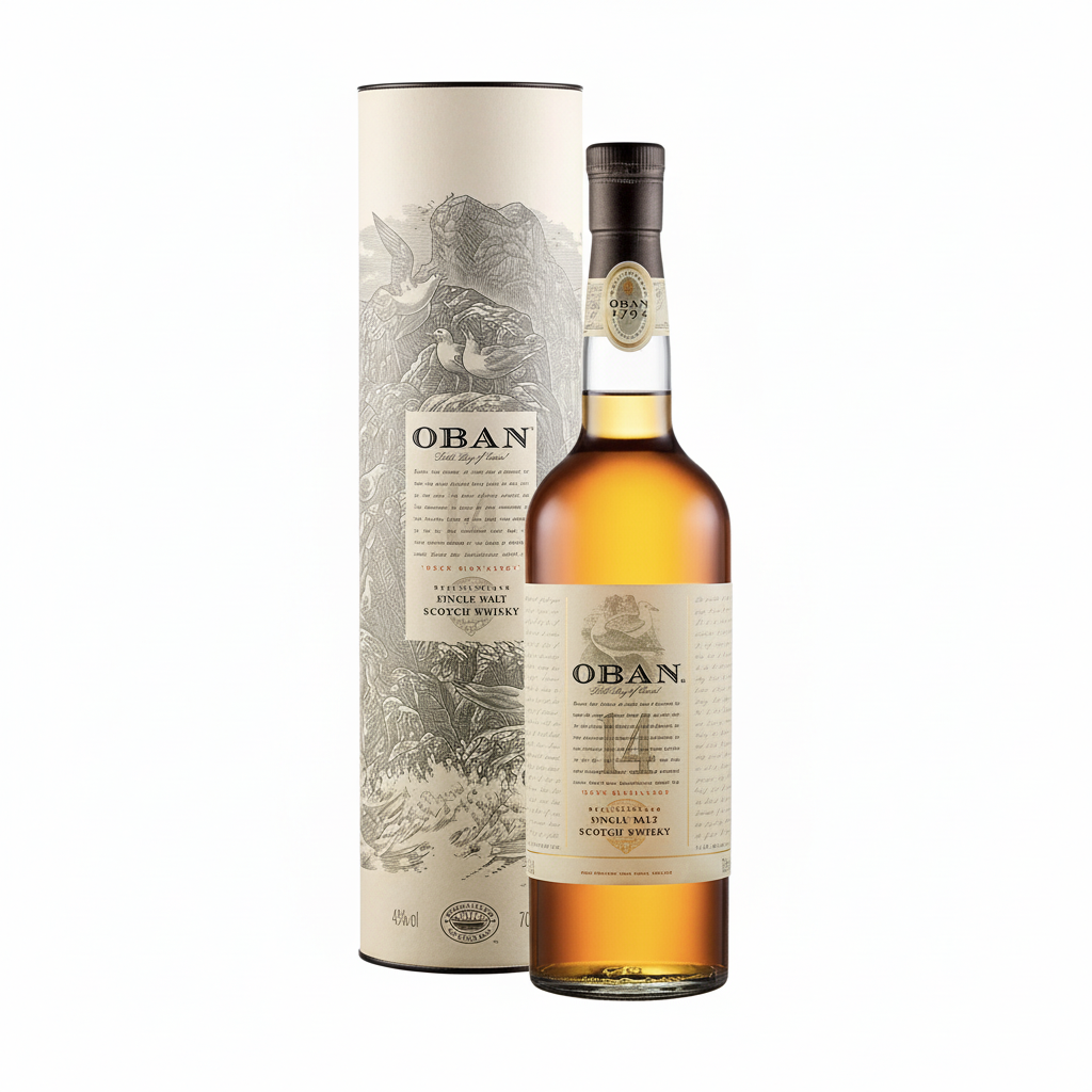 Oban 14 Year Old West Highland Single Malt Scotch Whisky 700mL on white background
